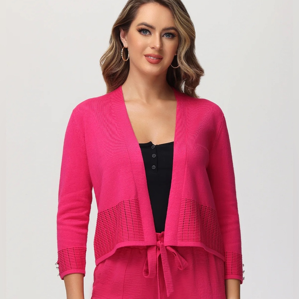 🌸NWOT 89TH & MADISON POINTELLE PINK CARDIGAN SWEATER SIZE LARGE🌸